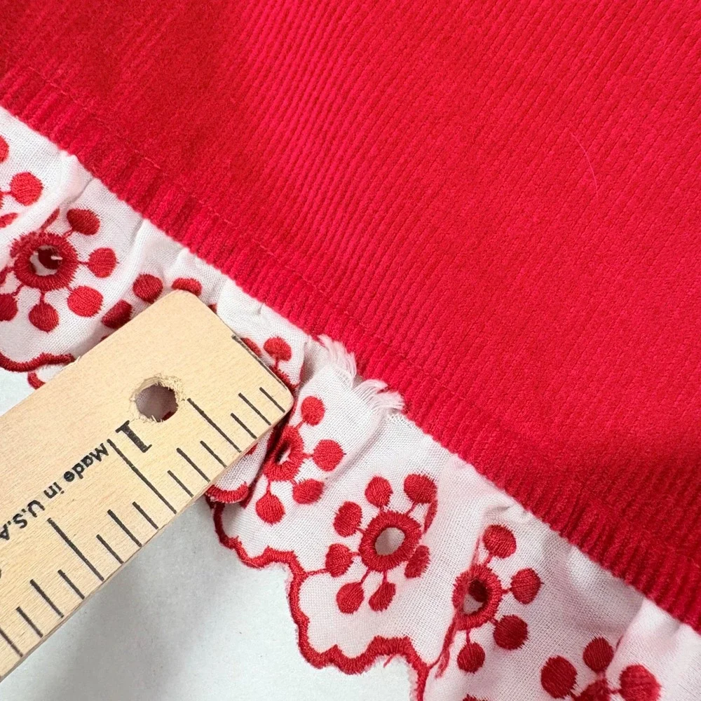 Hanna Andersson Corduroy Dress Girls 140 Size 10 Red Ruffle Lace Holiday Festive